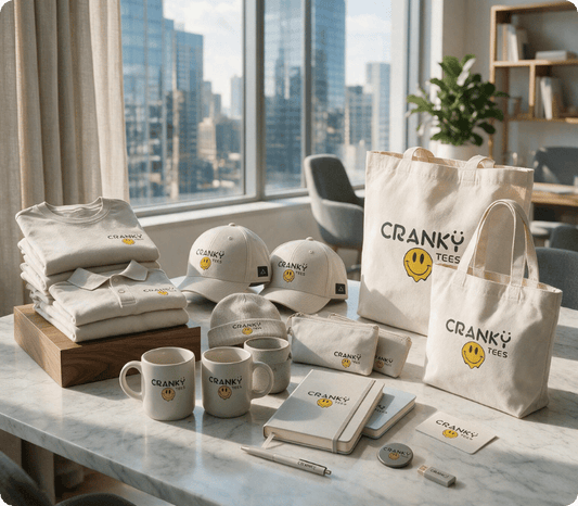 Corporate merchandise including branded apparel and promotional products