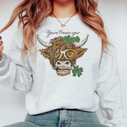 Pressin your Luck Highland Cow Sweatshirts