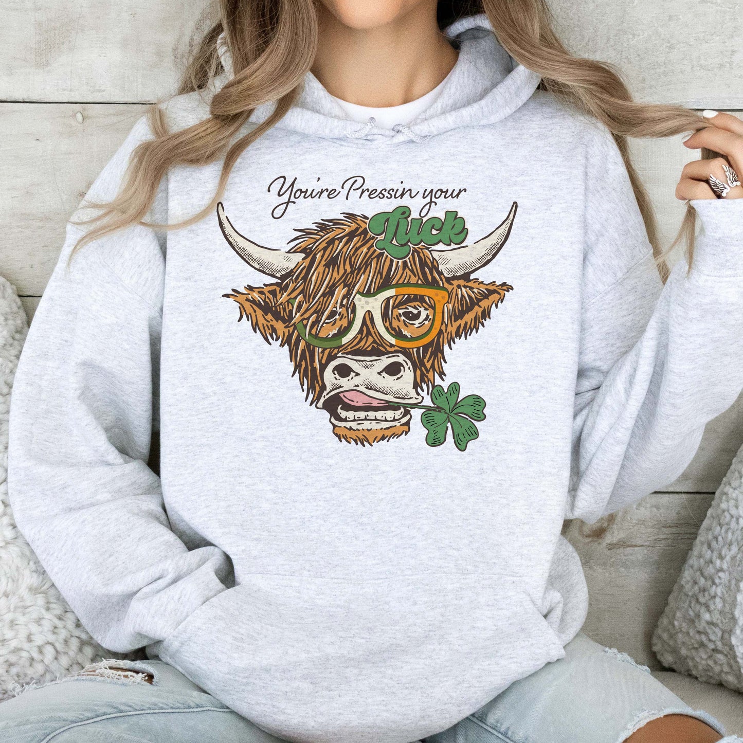 Pressin your Luck Highland Cow Sweatshirts