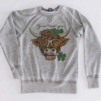 Pressin your Luck Highland Cow Sweatshirts