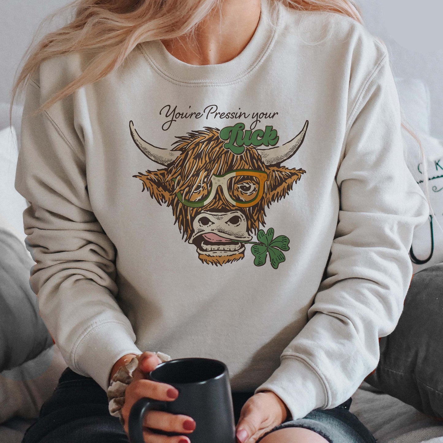 Pressin your Luck Highland Cow Sweatshirts